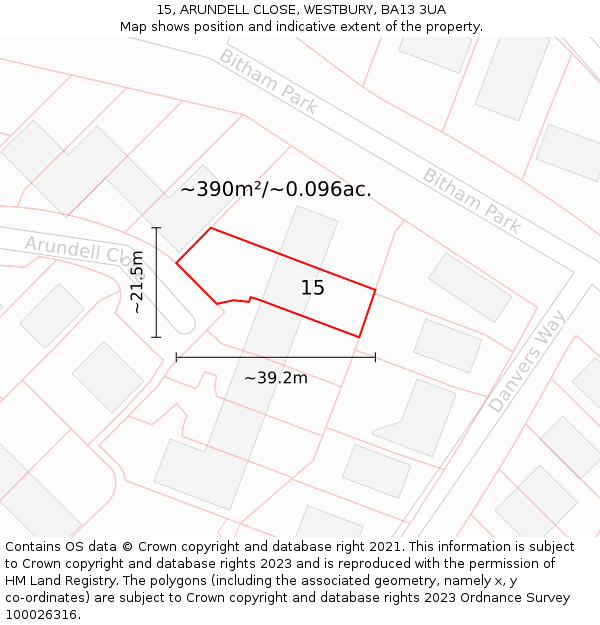 15, ARUNDELL CLOSE, WESTBURY, BA13 3UA: Plot and title map