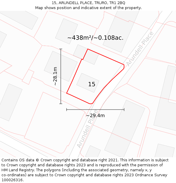 15, ARUNDELL PLACE, TRURO, TR1 2BQ: Plot and title map