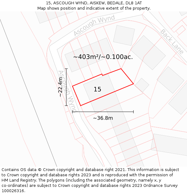 15, ASCOUGH WYND, AISKEW, BEDALE, DL8 1AT: Plot and title map