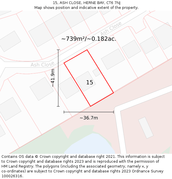 15, ASH CLOSE, HERNE BAY, CT6 7NJ: Plot and title map