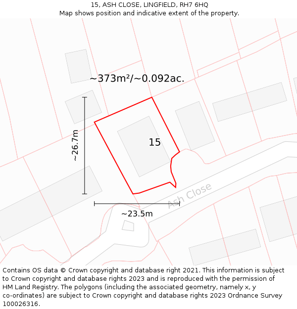 15, ASH CLOSE, LINGFIELD, RH7 6HQ: Plot and title map