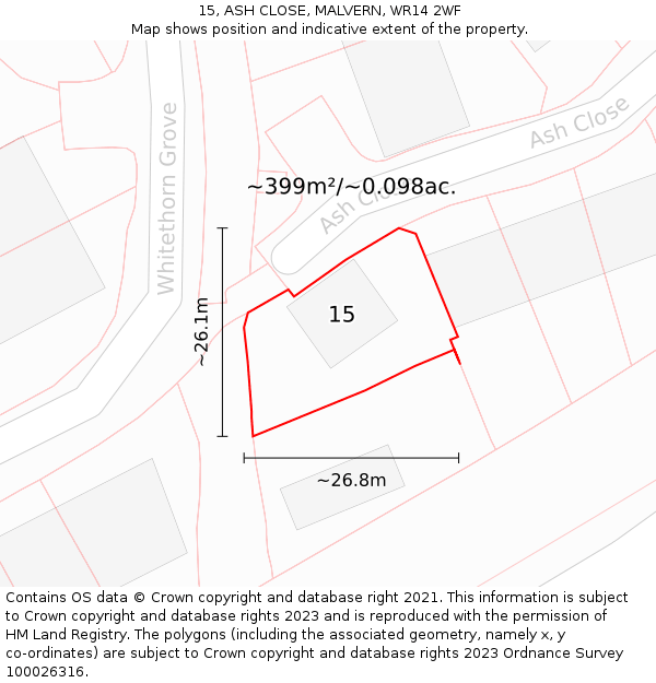 15, ASH CLOSE, MALVERN, WR14 2WF: Plot and title map