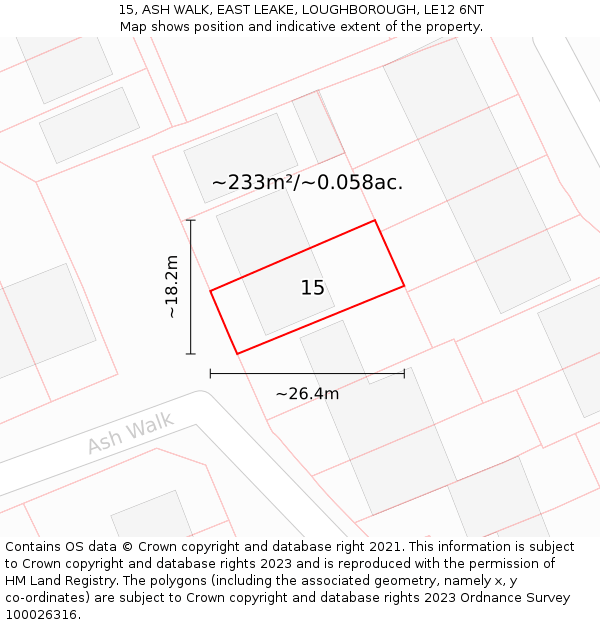 15, ASH WALK, EAST LEAKE, LOUGHBOROUGH, LE12 6NT: Plot and title map