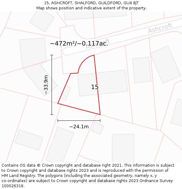 15, ASHCROFT, SHALFORD, GUILDFORD, GU4 8JT: Plot and title map