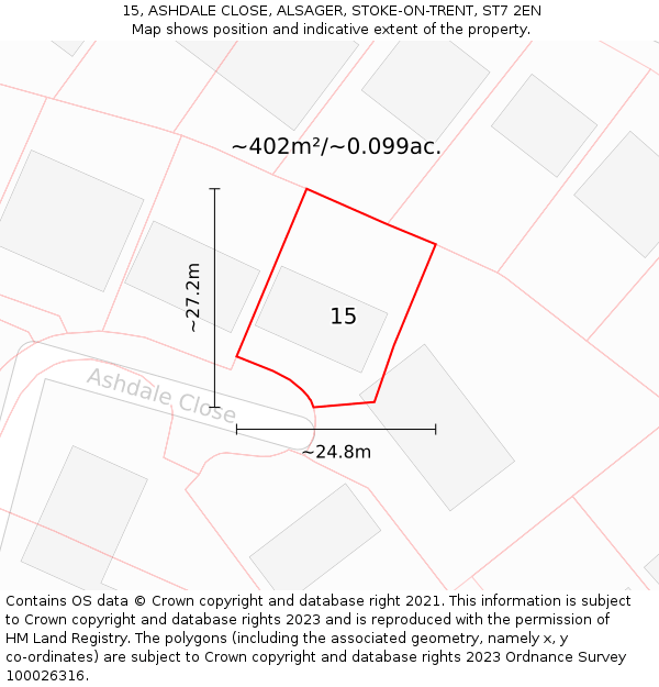 15, ASHDALE CLOSE, ALSAGER, STOKE-ON-TRENT, ST7 2EN: Plot and title map