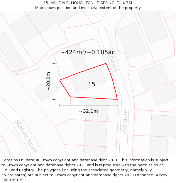 15, ASHDALE, HOUGHTON LE SPRING, DH4 7SL: Plot and title map