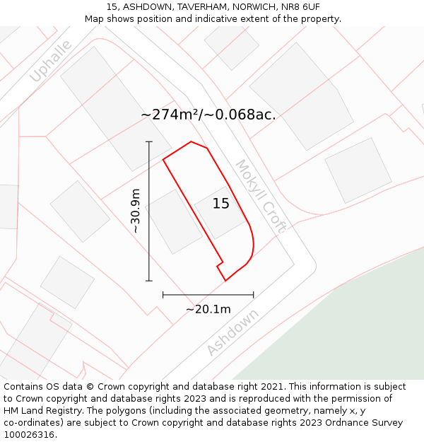 15, ASHDOWN, TAVERHAM, NORWICH, NR8 6UF: Plot and title map