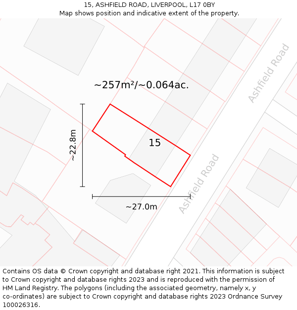 15, ASHFIELD ROAD, LIVERPOOL, L17 0BY: Plot and title map