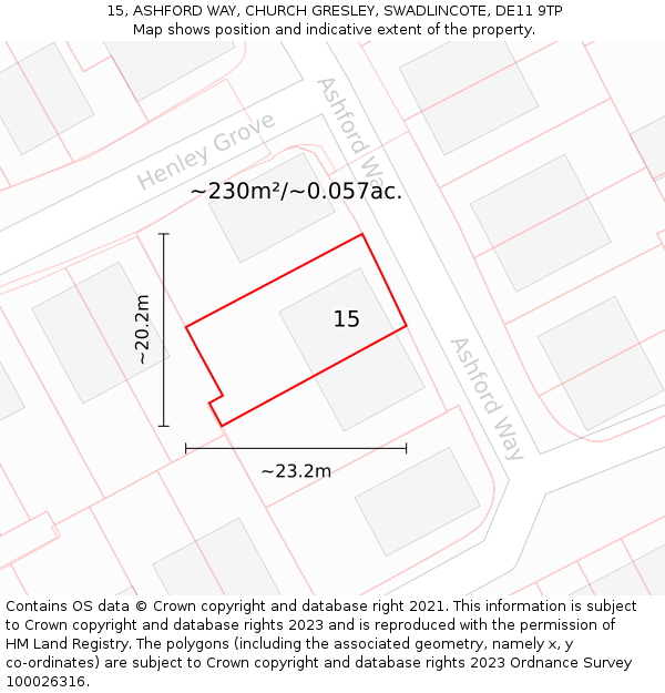 15, ASHFORD WAY, CHURCH GRESLEY, SWADLINCOTE, DE11 9TP: Plot and title map