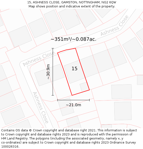 15, ASHNESS CLOSE, GAMSTON, NOTTINGHAM, NG2 6QW: Plot and title map