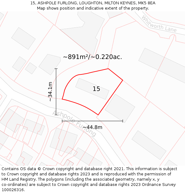 15, ASHPOLE FURLONG, LOUGHTON, MILTON KEYNES, MK5 8EA: Plot and title map