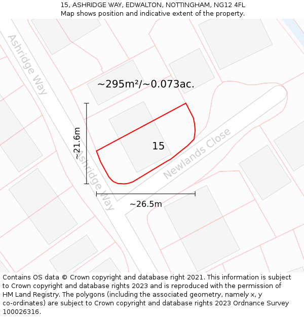 15, ASHRIDGE WAY, EDWALTON, NOTTINGHAM, NG12 4FL: Plot and title map