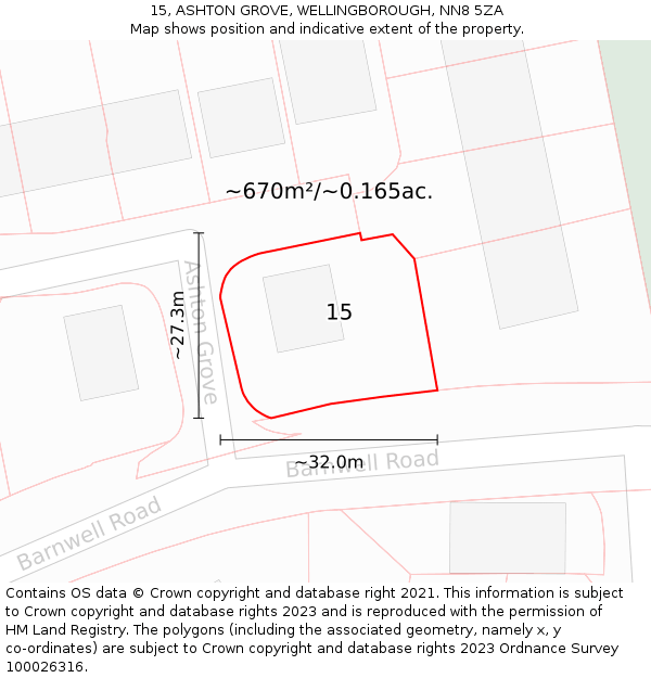 15, ASHTON GROVE, WELLINGBOROUGH, NN8 5ZA: Plot and title map