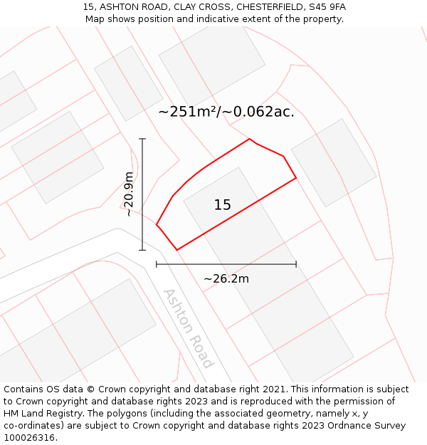 15, ASHTON ROAD, CLAY CROSS, CHESTERFIELD, S45 9FA: Plot and title map