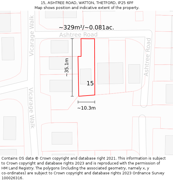 15, ASHTREE ROAD, WATTON, THETFORD, IP25 6PF: Plot and title map
