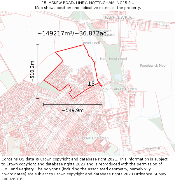 15, ASKEW ROAD, LINBY, NOTTINGHAM, NG15 8JU: Plot and title map