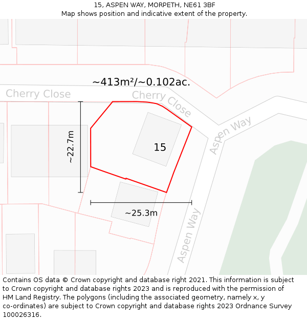 15, ASPEN WAY, MORPETH, NE61 3BF: Plot and title map