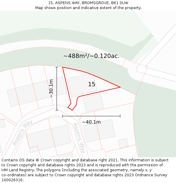 15, ASPENS WAY, BROMSGROVE, B61 0UW: Plot and title map