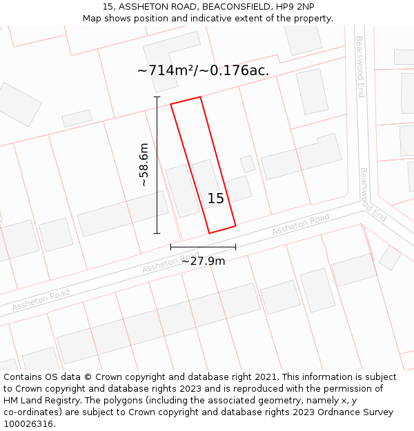 15, ASSHETON ROAD, BEACONSFIELD, HP9 2NP: Plot and title map