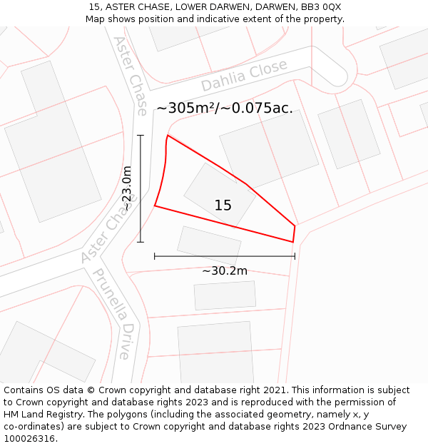 15, ASTER CHASE, LOWER DARWEN, DARWEN, BB3 0QX: Plot and title map