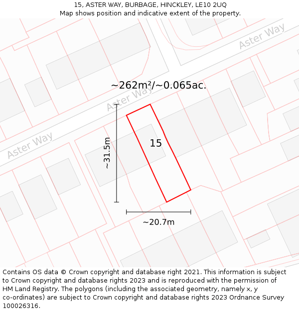 15, ASTER WAY, BURBAGE, HINCKLEY, LE10 2UQ: Plot and title map