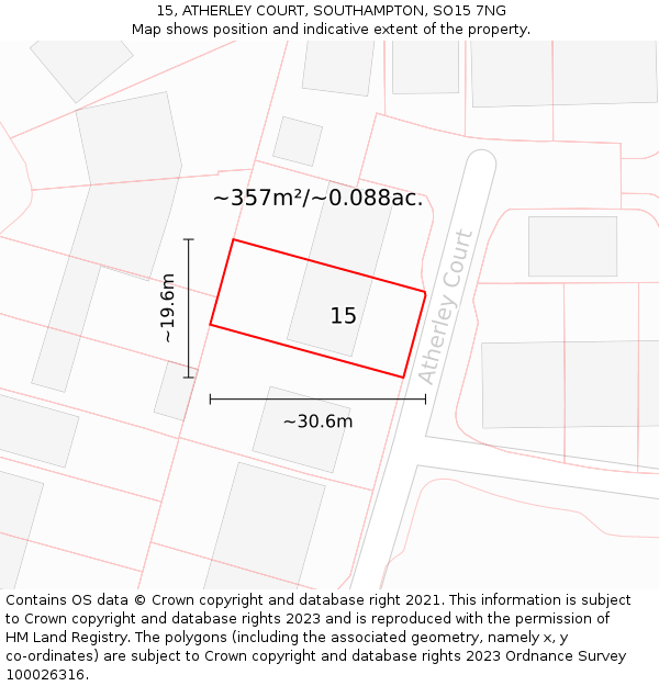 15, ATHERLEY COURT, SOUTHAMPTON, SO15 7NG: Plot and title map