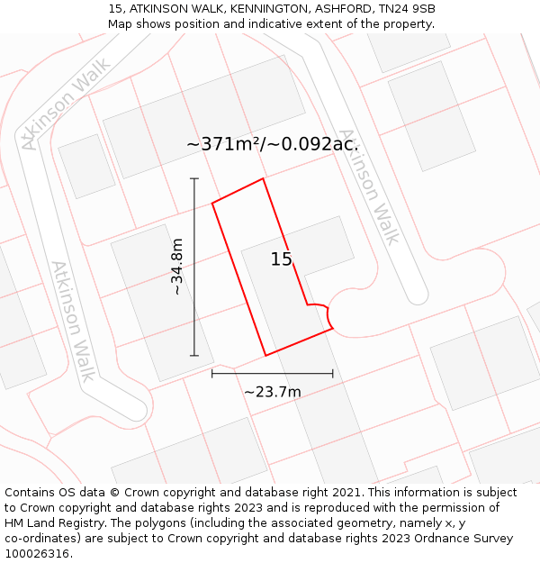 15, ATKINSON WALK, KENNINGTON, ASHFORD, TN24 9SB: Plot and title map