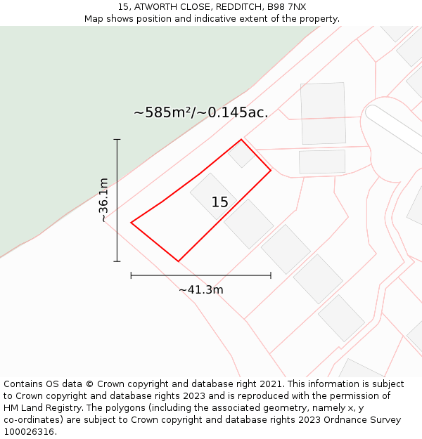 15, ATWORTH CLOSE, REDDITCH, B98 7NX: Plot and title map