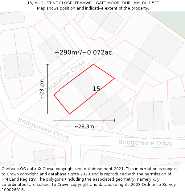 15, AUGUSTINE CLOSE, FRAMWELLGATE MOOR, DURHAM, DH1 5FE: Plot and title map