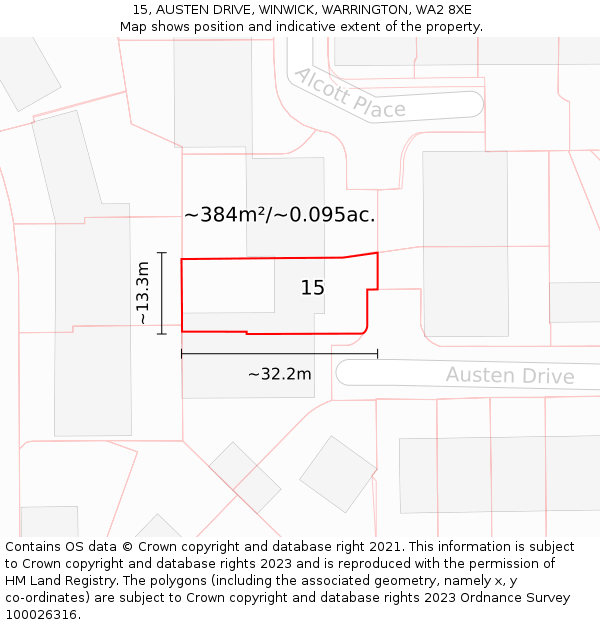 15, AUSTEN DRIVE, WINWICK, WARRINGTON, WA2 8XE: Plot and title map