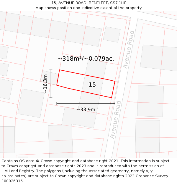 15, AVENUE ROAD, BENFLEET, SS7 1HE: Plot and title map