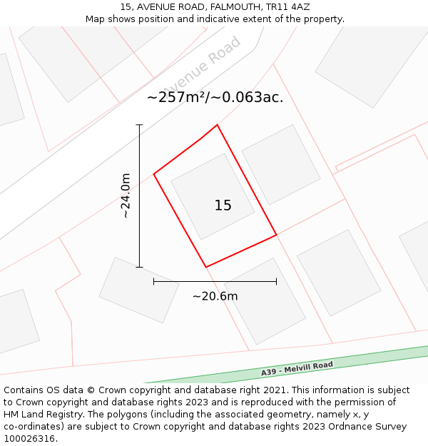 15, AVENUE ROAD, FALMOUTH, TR11 4AZ: Plot and title map