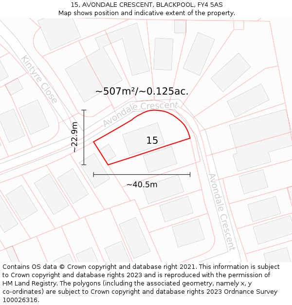 15, AVONDALE CRESCENT, BLACKPOOL, FY4 5AS: Plot and title map