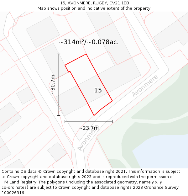 15, AVONMERE, RUGBY, CV21 1EB: Plot and title map