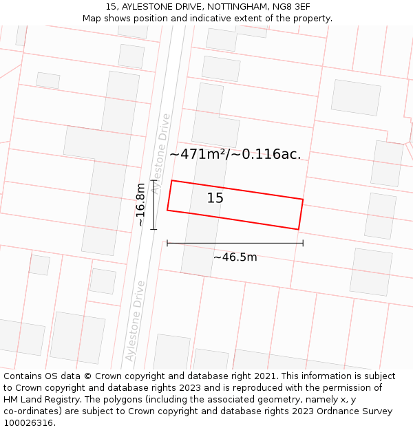 15, AYLESTONE DRIVE, NOTTINGHAM, NG8 3EF: Plot and title map