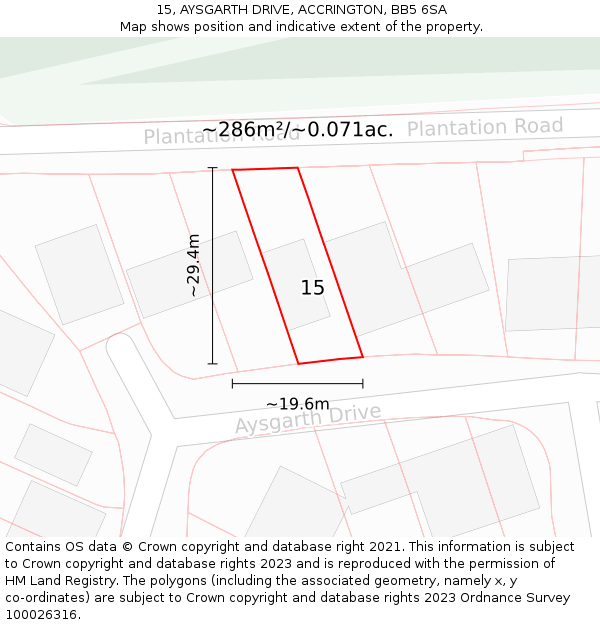 15, AYSGARTH DRIVE, ACCRINGTON, BB5 6SA: Plot and title map