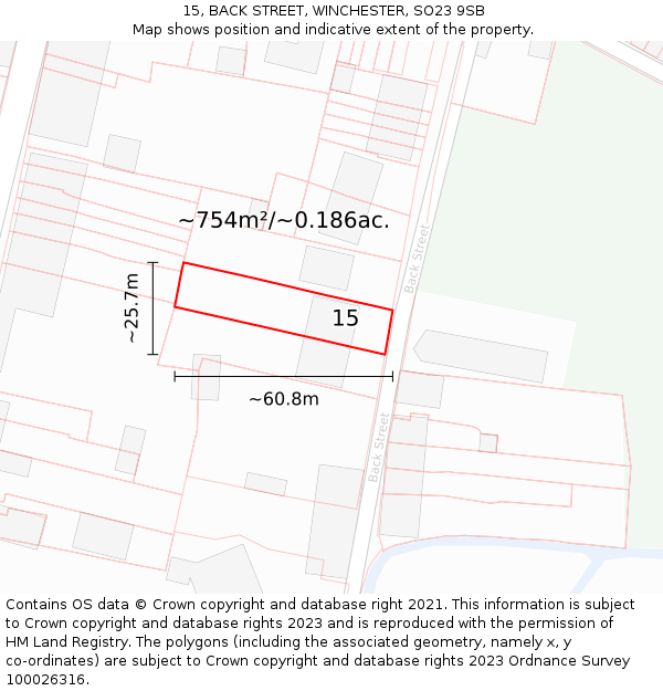 15, BACK STREET, WINCHESTER, SO23 9SB: Plot and title map