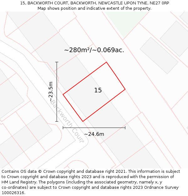 15, BACKWORTH COURT, BACKWORTH, NEWCASTLE UPON TYNE, NE27 0RP: Plot and title map