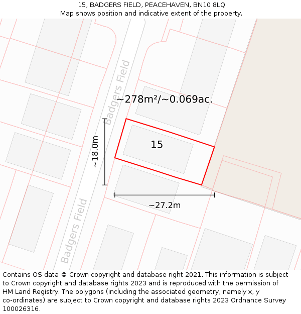 15, BADGERS FIELD, PEACEHAVEN, BN10 8LQ: Plot and title map