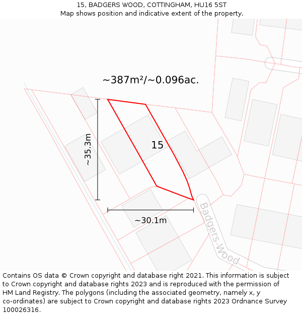 15, BADGERS WOOD, COTTINGHAM, HU16 5ST: Plot and title map