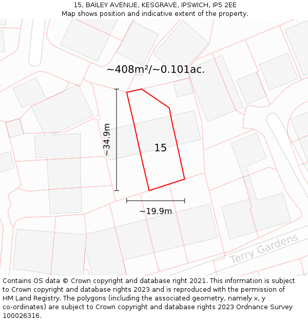 15, BAILEY AVENUE, KESGRAVE, IPSWICH, IP5 2EE: Plot and title map