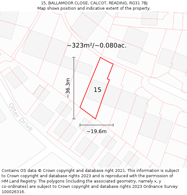 15, BALLAMOOR CLOSE, CALCOT, READING, RG31 7BJ: Plot and title map