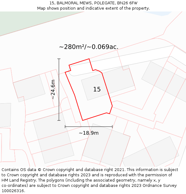 15, BALMORAL MEWS, POLEGATE, BN26 6FW: Plot and title map