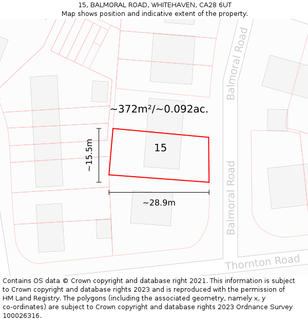 15, BALMORAL ROAD, WHITEHAVEN, CA28 6UT: Plot and title map
