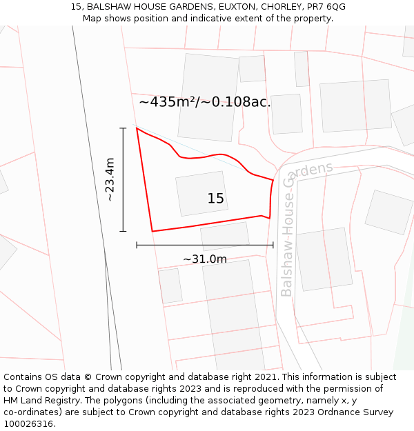 15, BALSHAW HOUSE GARDENS, EUXTON, CHORLEY, PR7 6QG: Plot and title map