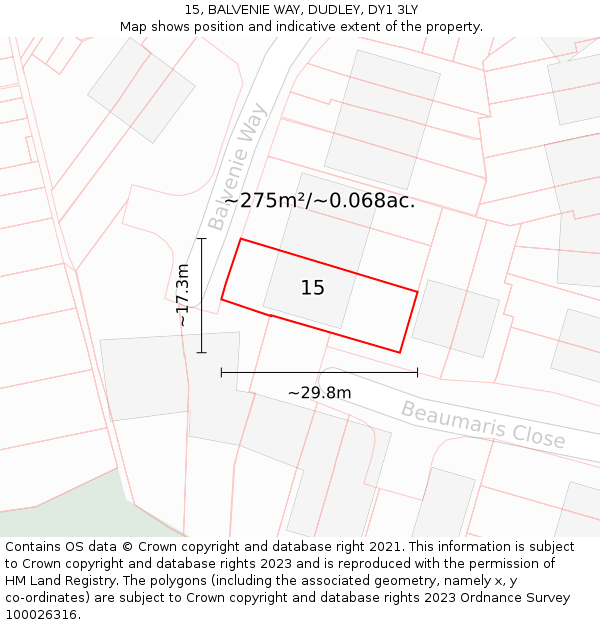 15, BALVENIE WAY, DUDLEY, DY1 3LY: Plot and title map