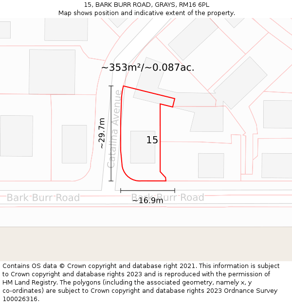 15, BARK BURR ROAD, GRAYS, RM16 6PL: Plot and title map