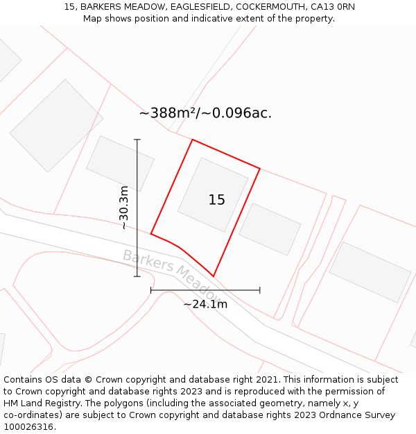 15, BARKERS MEADOW, EAGLESFIELD, COCKERMOUTH, CA13 0RN: Plot and title map
