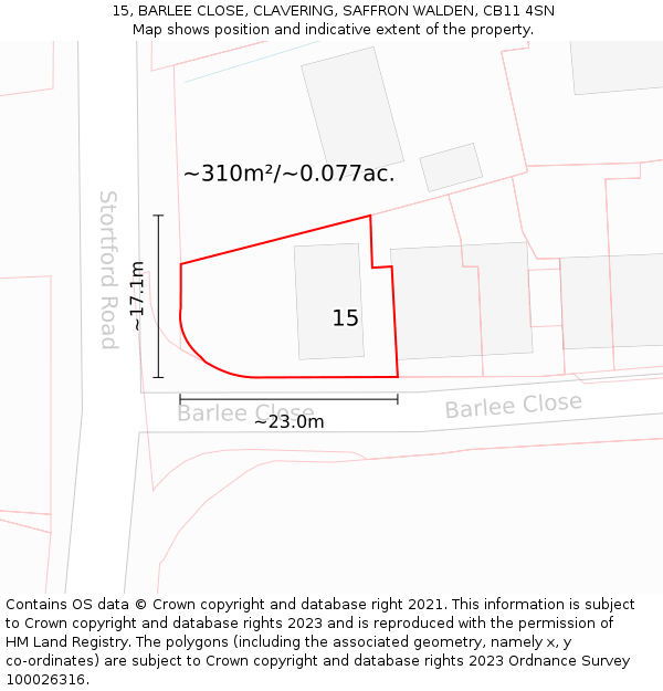 15, BARLEE CLOSE, CLAVERING, SAFFRON WALDEN, CB11 4SN: Plot and title map