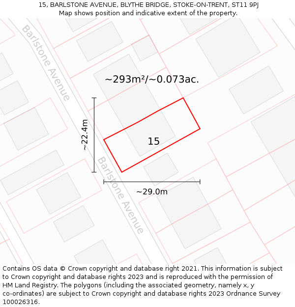 15, BARLSTONE AVENUE, BLYTHE BRIDGE, STOKE-ON-TRENT, ST11 9PJ: Plot and title map
